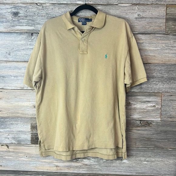 Polo Ralph Lauren Other - Polo by Ralph Lauren Tan Knit Polo with Teal Logo XL 💗